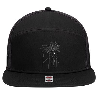 Anatomical Heart Cpu Processor Pcb Board Computer Programmer Gift 7 Panel Mesh Trucker Snapback Hat