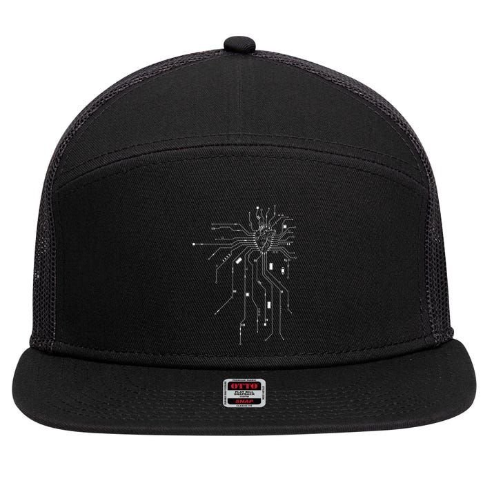 Anatomical Heart Cpu Processor Pcb Board Computer Programmer 7 Panel Mesh Trucker Snapback Hat