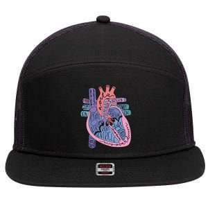 Anatomy Heart Cardiac Anatomy Medical Science School Gift 7 Panel Mesh Trucker Snapback Hat