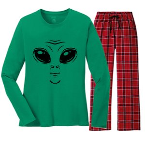 Alien Halloween Costume Cosmic Green Alien Face Halloween Women's Long Sleeve Flannel Pajama Set 