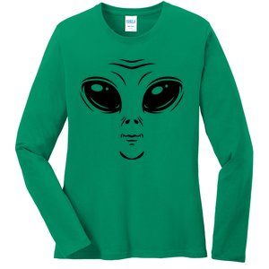 Alien Halloween Costume Cosmic Green Alien Face Halloween Ladies Long Sleeve Shirt