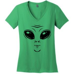 Alien Halloween Costume Cosmic Green Alien Face Halloween Women's V-Neck T-Shirt