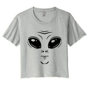 Alien Halloween Costume Cosmic Green Alien Face Halloween Women's Crop Top Tee