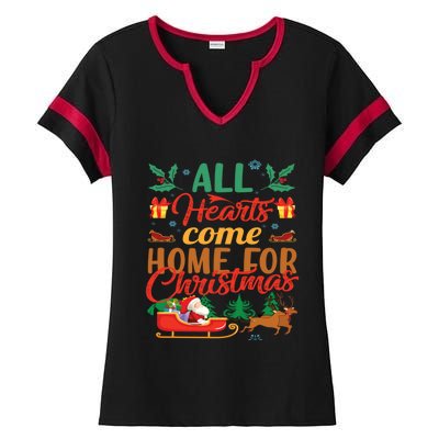 All Hearts Come Home For Christmas Santa Claus Snow Advent Meaningful Gift Ladies Halftime Notch Neck Tee