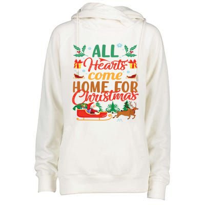 All Hearts Come Home For Christmas Santa Claus Snow Advent Meaningful Gift Womens Funnel Neck Pullover Hood