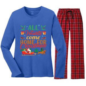 All Hearts Come Home For Christmas Santa Claus Snow Advent Meaningful Gift Women's Long Sleeve Flannel Pajama Set 