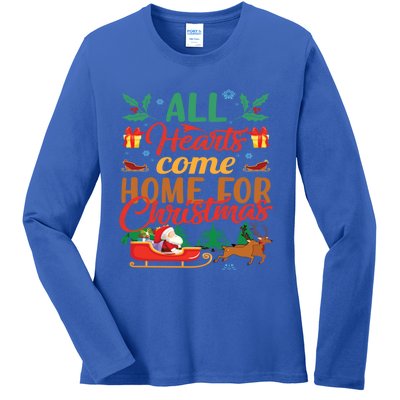 All Hearts Come Home For Christmas Santa Claus Snow Advent Meaningful Gift Ladies Long Sleeve Shirt