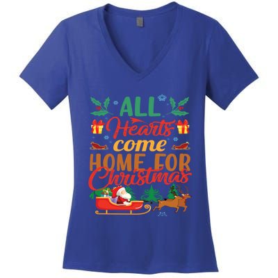 All Hearts Come Home For Christmas Santa Claus Snow Advent Meaningful Gift Women's V-Neck T-Shirt