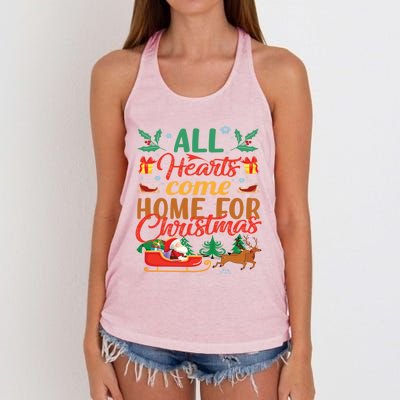 All Hearts Come Home For Christmas Santa Claus Snow Advent Meaningful Gift Women's Knotted Racerback Tank