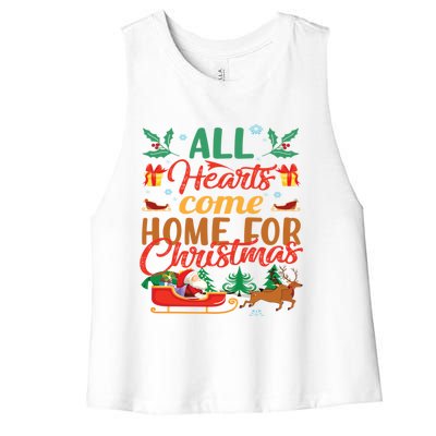 All Hearts Come Home For Christmas Santa Claus Snow Advent Meaningful Gift Women's Racerback Cropped Tank