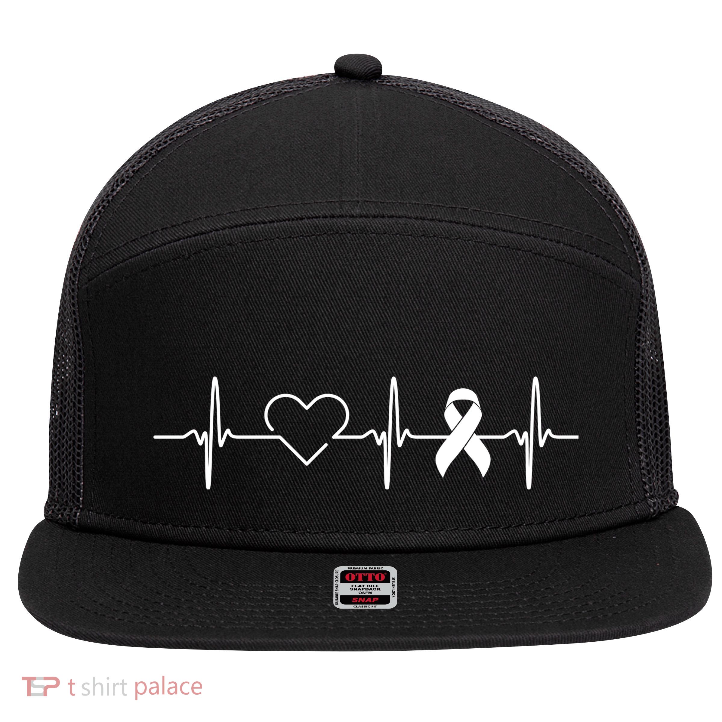 American Heart Disease Awareness Month Ribbon Go Red Heart 7 Panel Mesh Trucker Snapback Hat