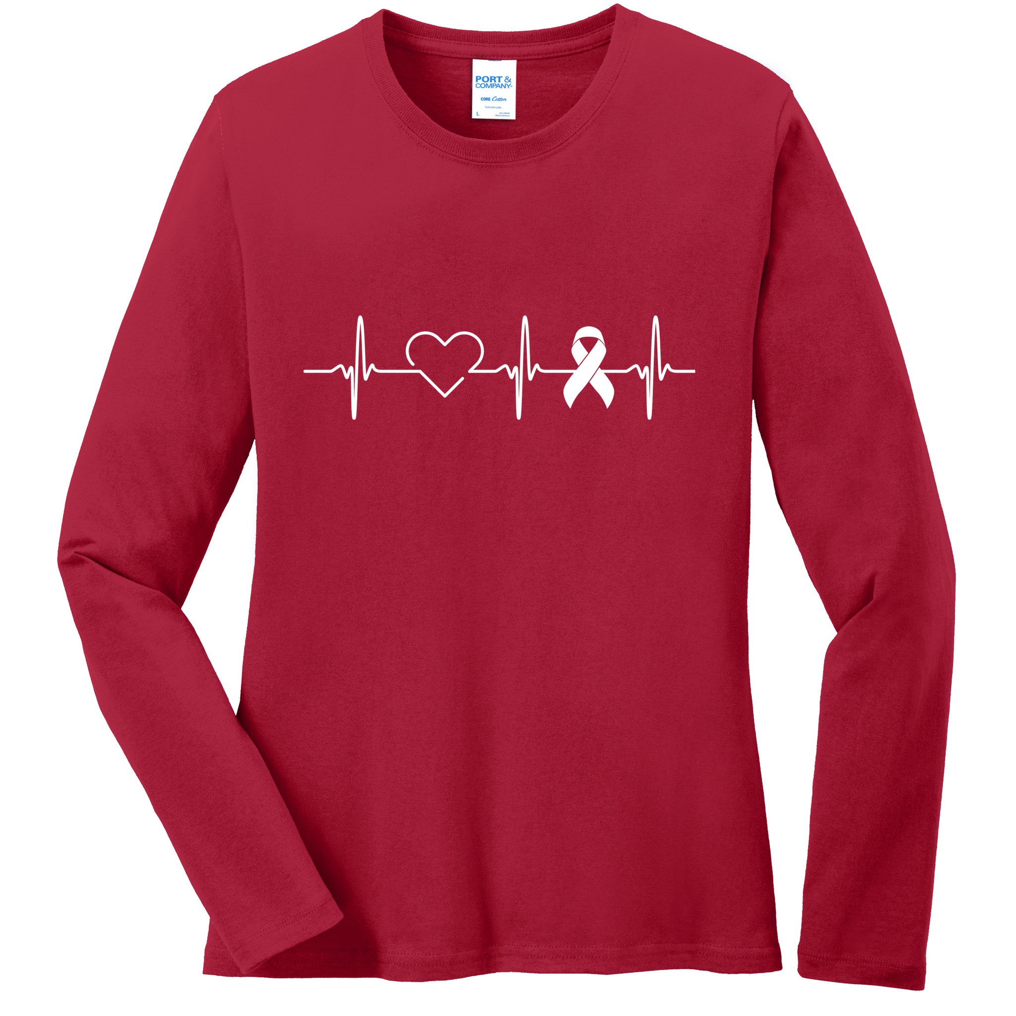 American Heart Disease Awareness Month Ribbon Go Red Heart Ladies Long Sleeve Shirt
