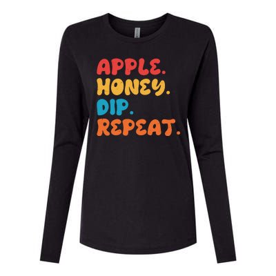 Apple Honey Dip Repeat Rosh Hashanah Jewish New Year Womens Cotton Relaxed Long Sleeve T-Shirt