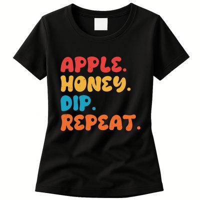 Apple Honey Dip Repeat Rosh Hashanah Jewish New Year Womens T-Shirt