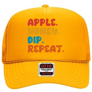 Apple Honey Dip Repeat Rosh Hashanah Jewish New Year High Crown Mesh Back Trucker Hat