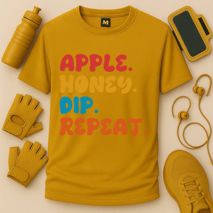 Apple Honey Dip Repeat Rosh Hashanah Jewish New Year Cooling Performance Crew T-Shirt