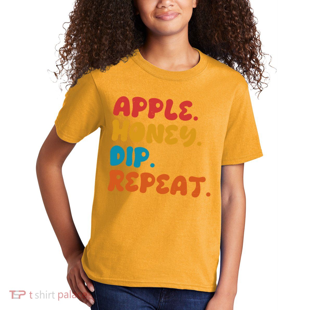 Apple Honey Dip Repeat Rosh Hashanah Jewish New Year Kids T-Shirt