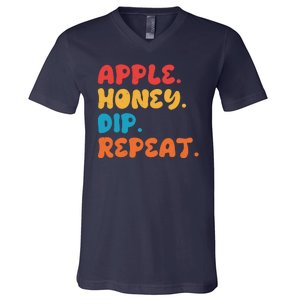 Apple Honey Dip Repeat Rosh Hashanah Jewish New Year V-Neck T-Shirt