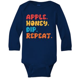 Apple Honey Dip Repeat Rosh Hashanah Jewish New Year Baby Long Sleeve Bodysuit