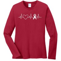 American Heart Disease Awareness Month Ribbon Go Red Heart Ladies Long Sleeve Shirt