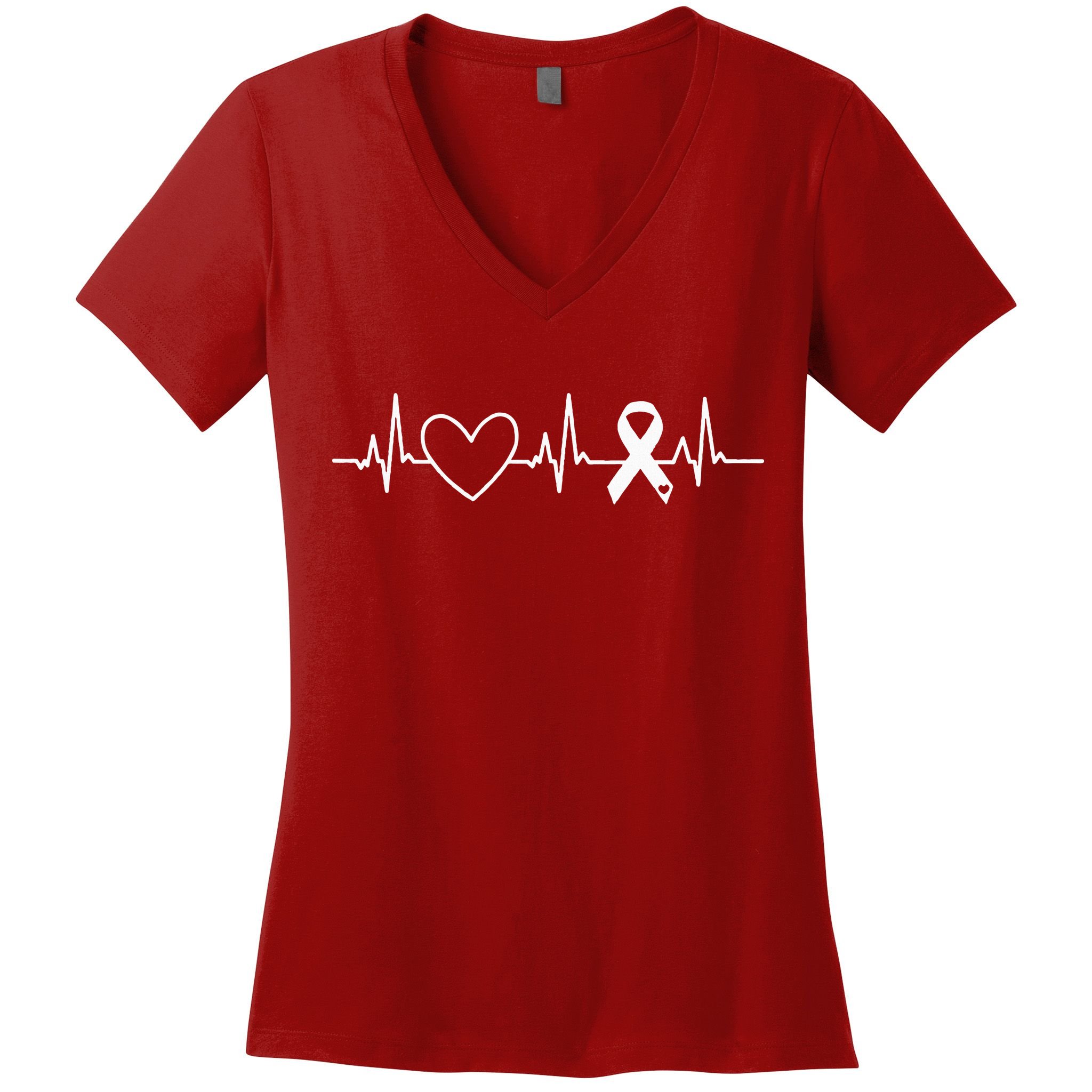 American Heart Disease Awareness Month Ribbon Go Red Heart Women's V-Neck T-Shirt