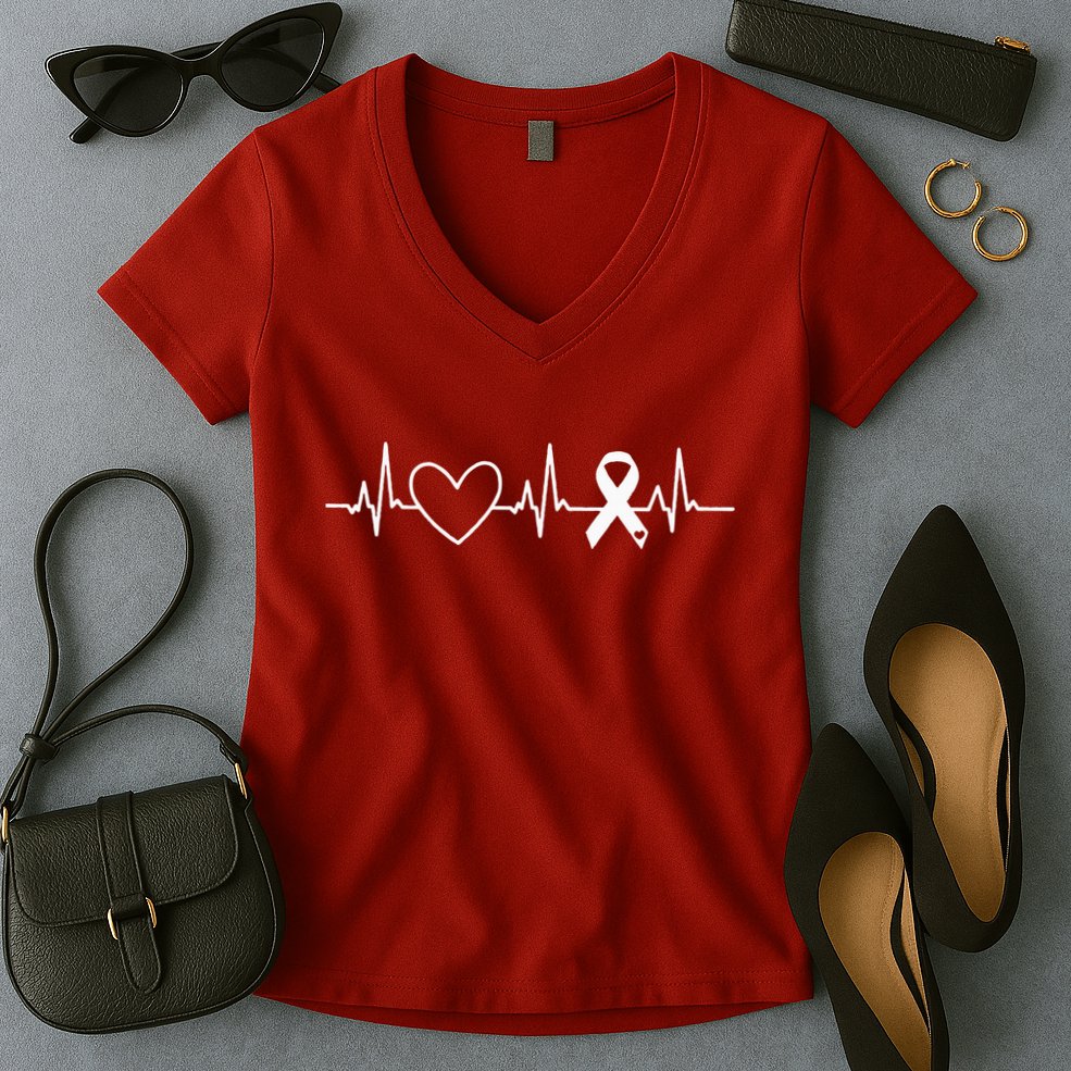 American Heart Disease Awareness Month Ribbon Go Red Heart Women's V-Neck T-Shirt