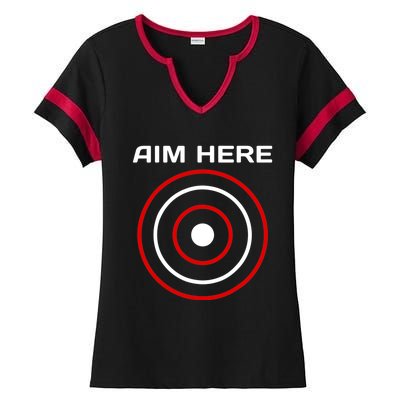 Aim Here Darts Players Bullseye Target Shooting Club Ladies Halftime Notch Neck Tee