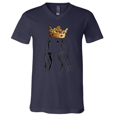 Afghan Hound Dog Wearing Crown V-Neck T-Shirt