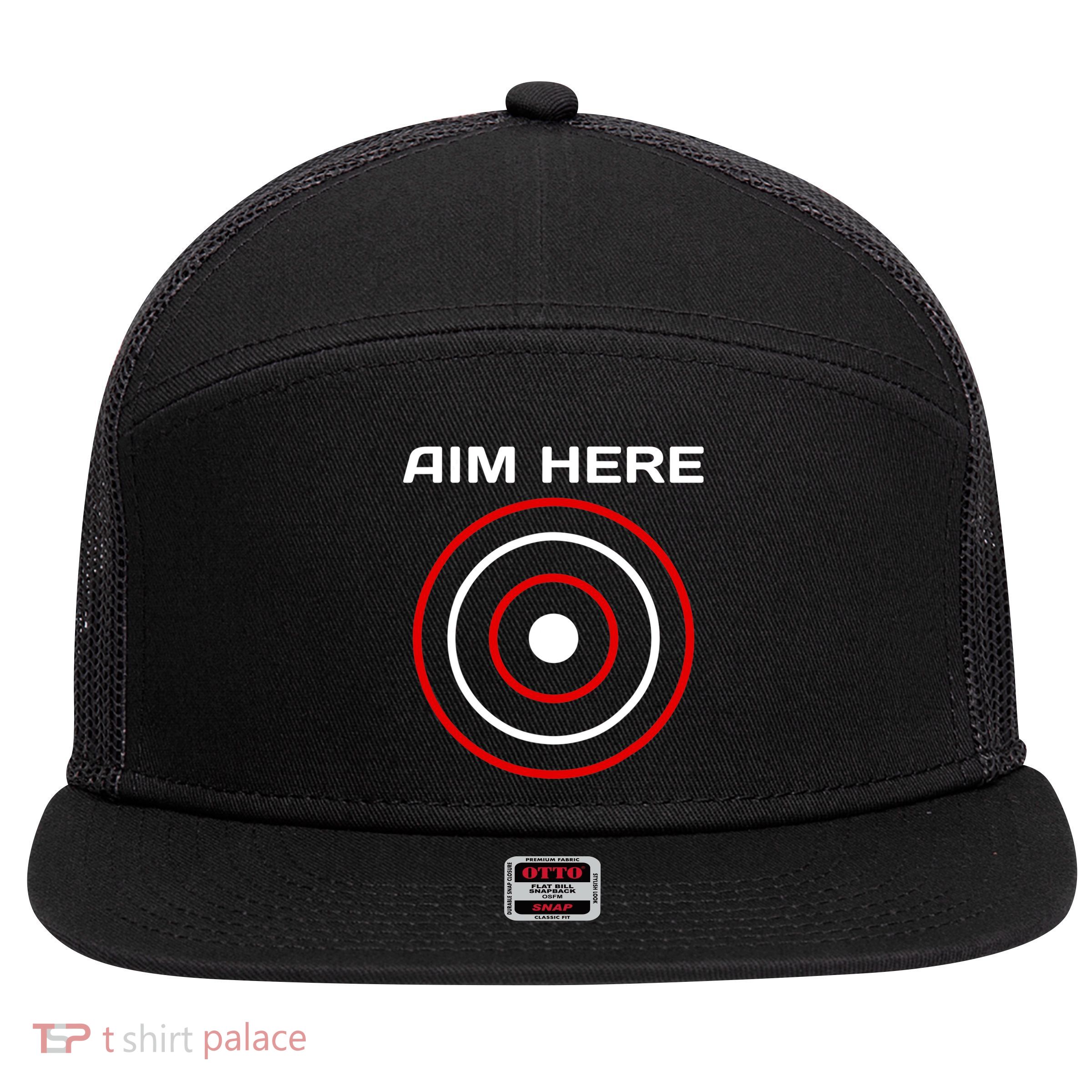 Aim Here Darts Players Bullseye Target Shooting Club 7 Panel Mesh Trucker Snapback Hat