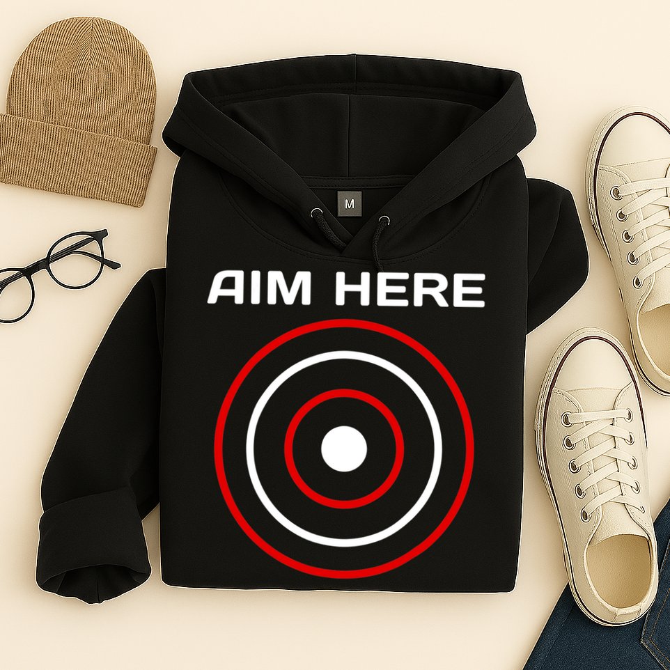 Aim Here Darts Players Bullseye Target Shooting Club Hoodie