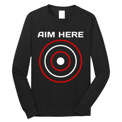 Aim Here Darts Players Bullseye Target Shooting Club Long Sleeve Shirt