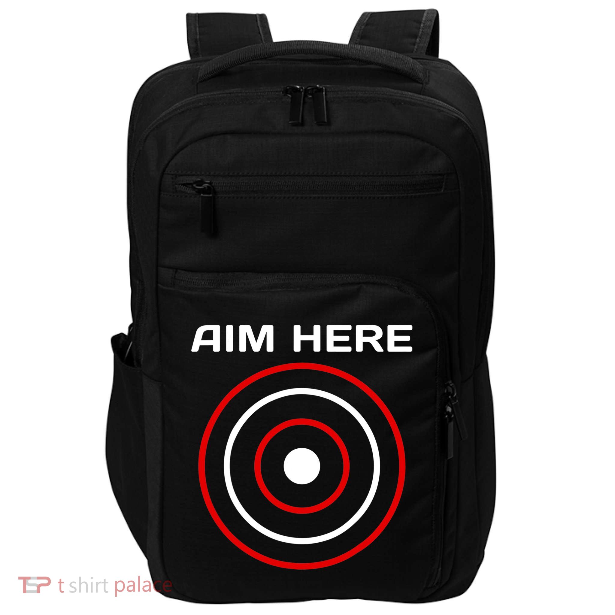 Aim Here Darts Players Bullseye Target Shooting Club Impact Tech Backpack