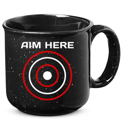 Aim Here Darts Players Bullseye Target Shooting Club 15oz Campfire Ceramic Mug