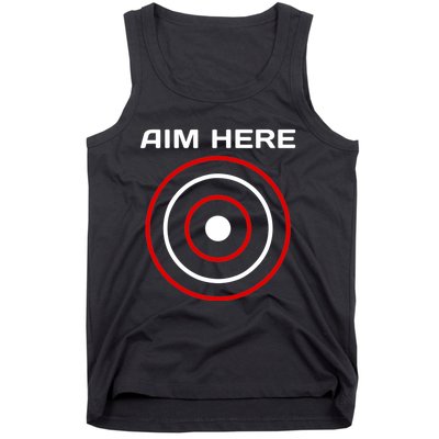 Aim Here Darts Players Bullseye Target Shooting Club Tank Top