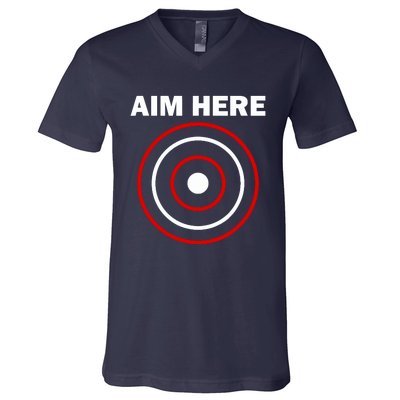 Aim Here Darts Players Target Shooting V-Neck T-Shirt