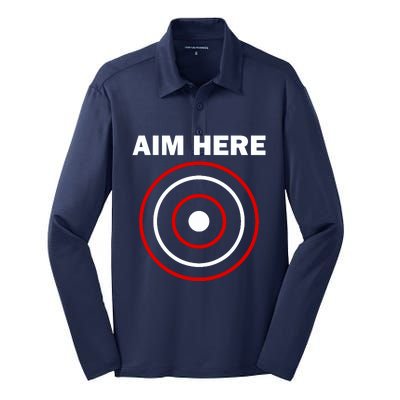 Aim Here Darts Players Target Shooting Silk Touch Performance Long Sleeve Polo