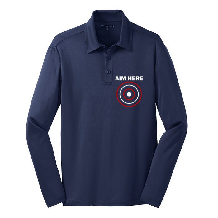 Aim Here Darts Players Target Shooting Silk Touch Performance Long Sleeve Polo