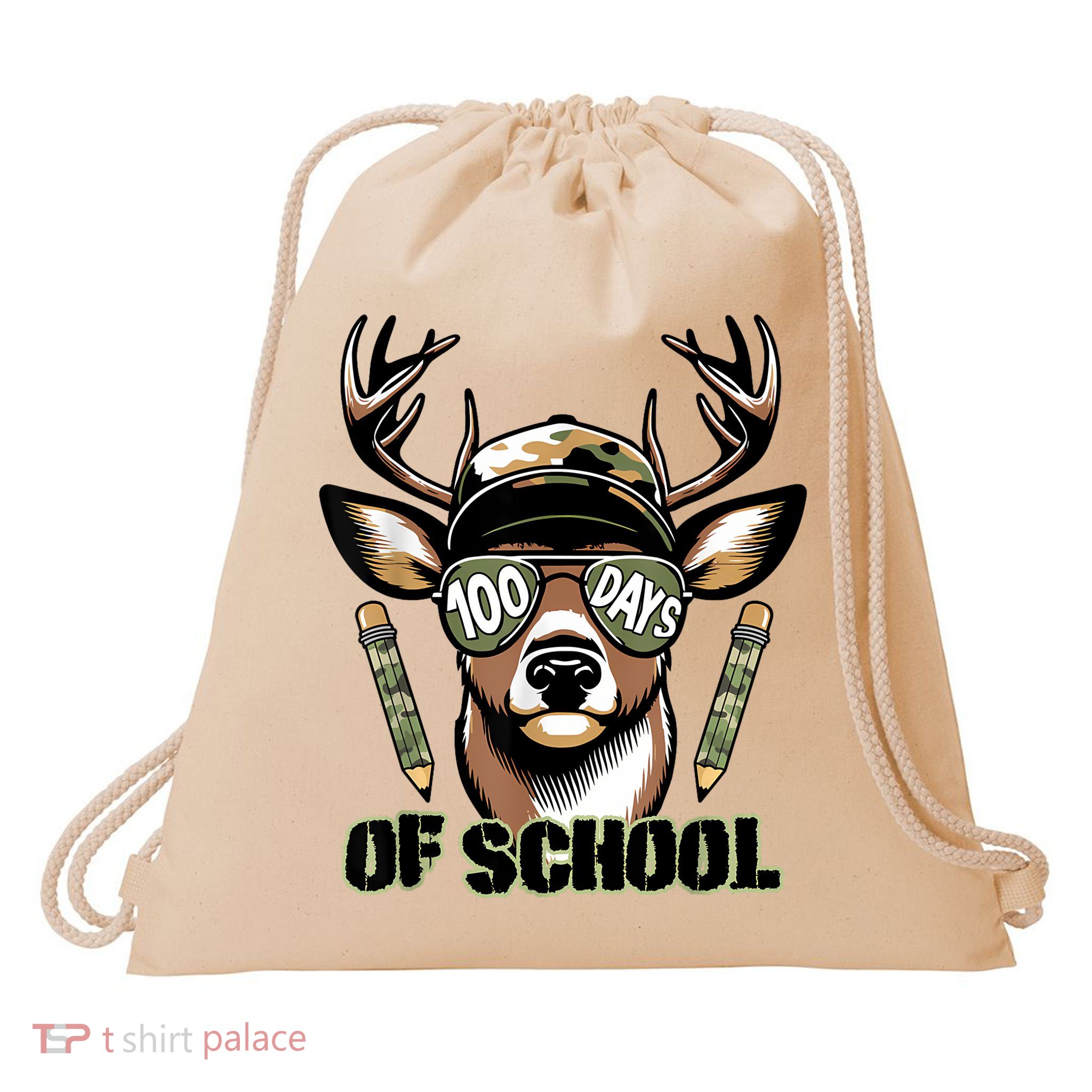 Are Here Deer Hunting 100th Day Of School Drawstring Bag