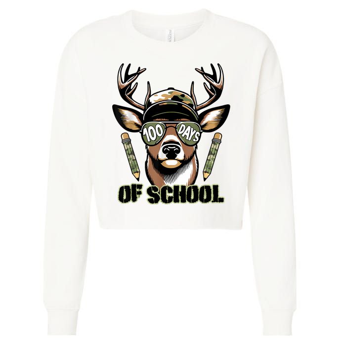 Are Here Deer Hunting 100th Day Of School Cropped Pullover Crew
