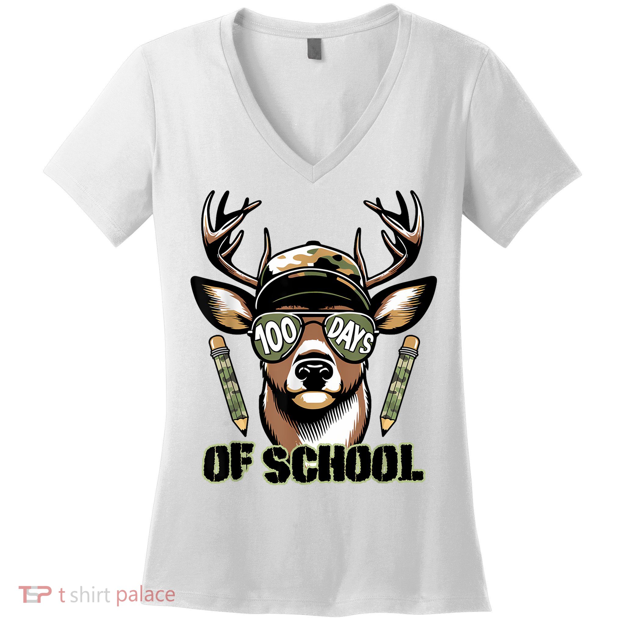 Are Here Deer Hunting 100th Day Of School Women's V-Neck T-Shirt