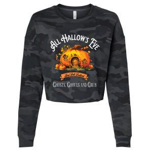 All Hallows Eve Ghosts Ghouls And Grub Halloween Cropped Pullover Crew