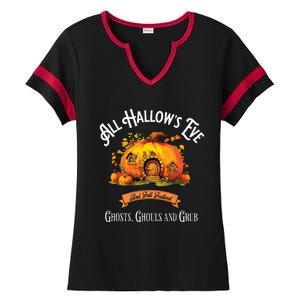 All Hallows Eve Ghosts Ghouls And Grub Halloween Ladies Halftime Notch Neck Tee