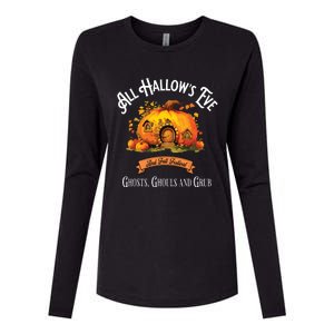 All Hallows Eve Ghosts Ghouls And Grub Halloween Womens Cotton Relaxed Long Sleeve T-Shirt