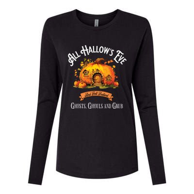 All Hallows Eve Ghosts Ghouls And Grub Halloween Womens Cotton Relaxed Long Sleeve T-Shirt