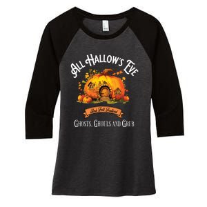 All Hallows Eve Ghosts Ghouls And Grub Halloween Women's Tri-Blend 3/4-Sleeve Raglan Shirt