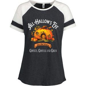 All Hallows Eve Ghosts Ghouls And Grub Halloween Enza Ladies Jersey Colorblock Tee