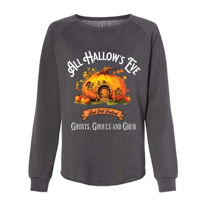 All Hallows Eve Ghosts Ghouls And Grub Halloween Womens California Wash Sweatshirt