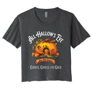 All Hallows Eve Ghosts Ghouls And Grub Halloween Women's Crop Top Tee