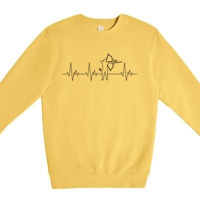 Archery Heartbeat Ecg Heart Bow Arrow I Love Archery Gift Premium Crewneck Sweatshirt