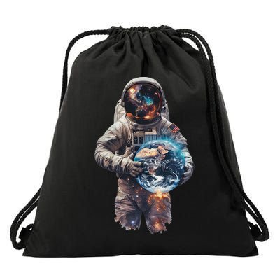 Astronaut Holds Earth In Space Drawstring Bag